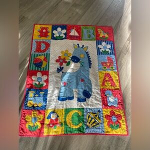 Blue Giraffe Patchwork Baby Quilt - Colorful Alphabet Design